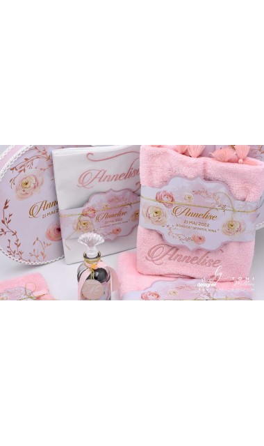 Trusou botez elegant cu pattern bujori roz Peony Affair 10